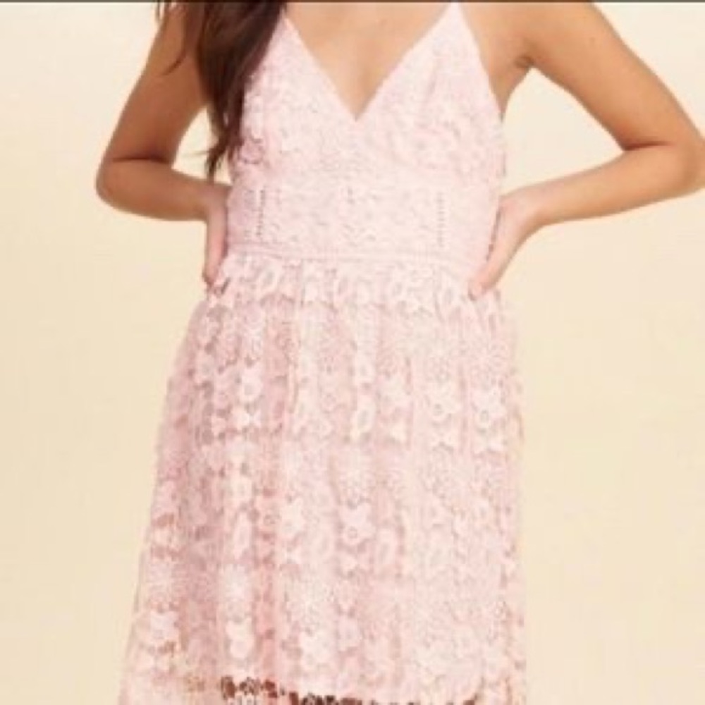 Hollister Light Pink Lace Dress w/ Open Back